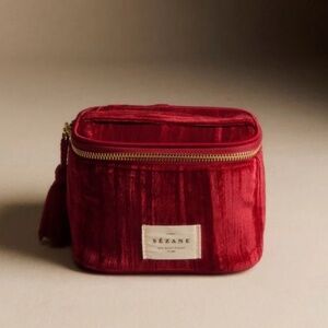 NEW SEZANE MINI VANITY CASE TASSELS CRUSHED RED VELVET NWOT